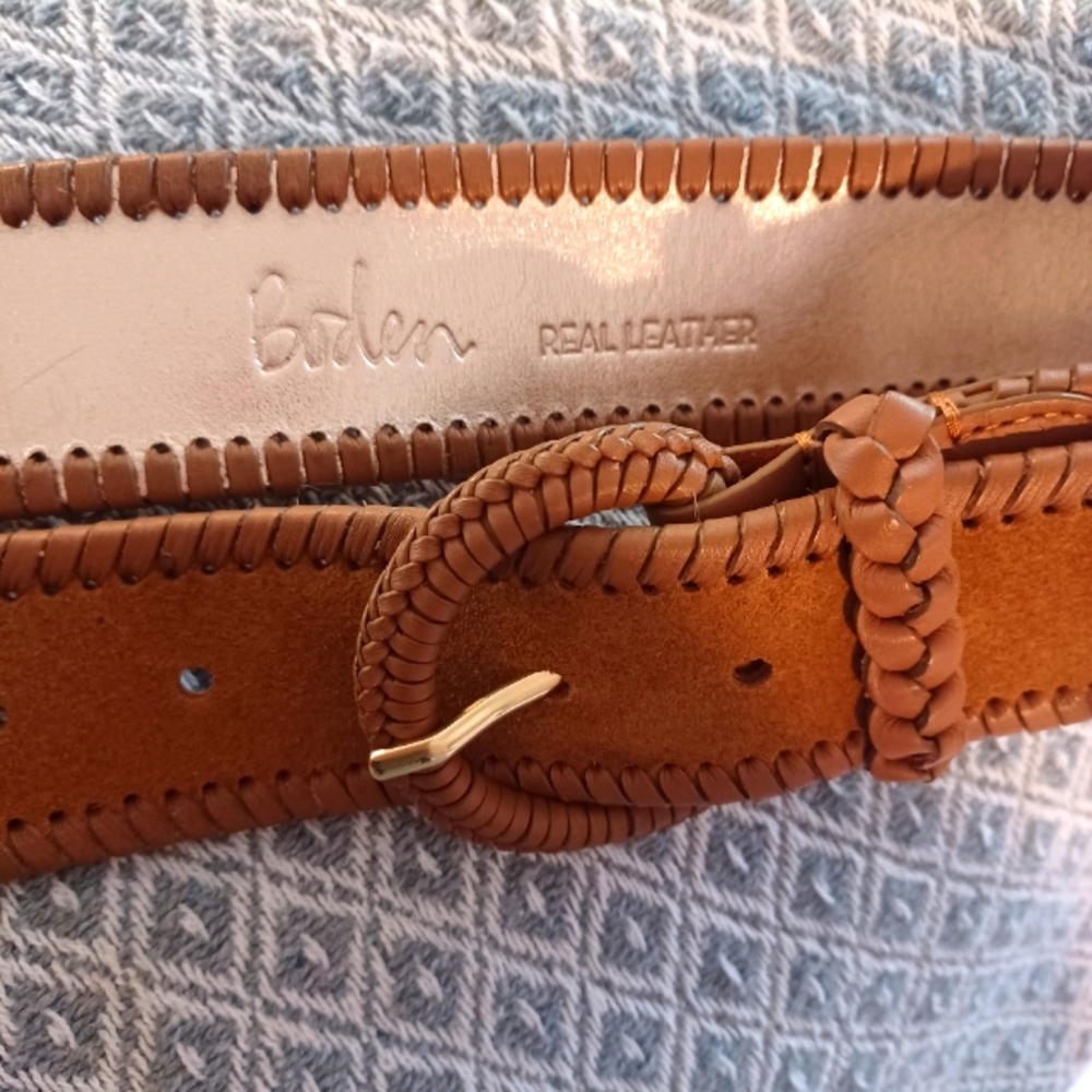 Boden Women’s Tan Suede & Good Metallic Genuine Leather Woven Waist Belt Size M